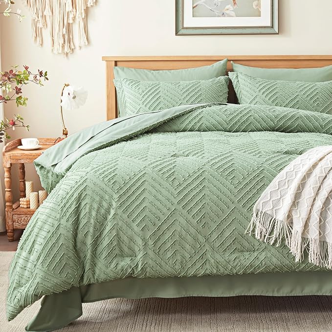 Zzlpp Queen Comforter Set 7 pieces, Sage Green Tufted Bed in a Bag by ZZLPP