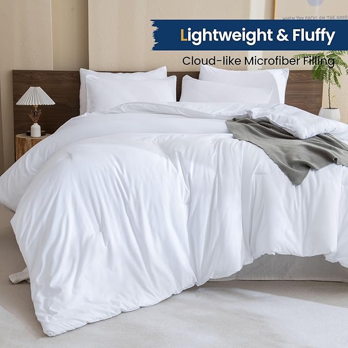 Paxrac White Super King Comforter Set 120x120In, 3 Pieces Oversized King - Image 3