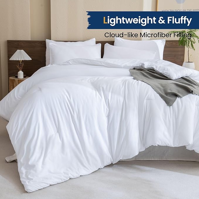 Paxrac Classic Pure White Comforter King Size, 3 Pieces Boho Comforter Set - Image 3