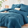 HYMOKEGE Teal California King Comforter Set Seersucker 7 Pieces, All Season by HYMOKEGE