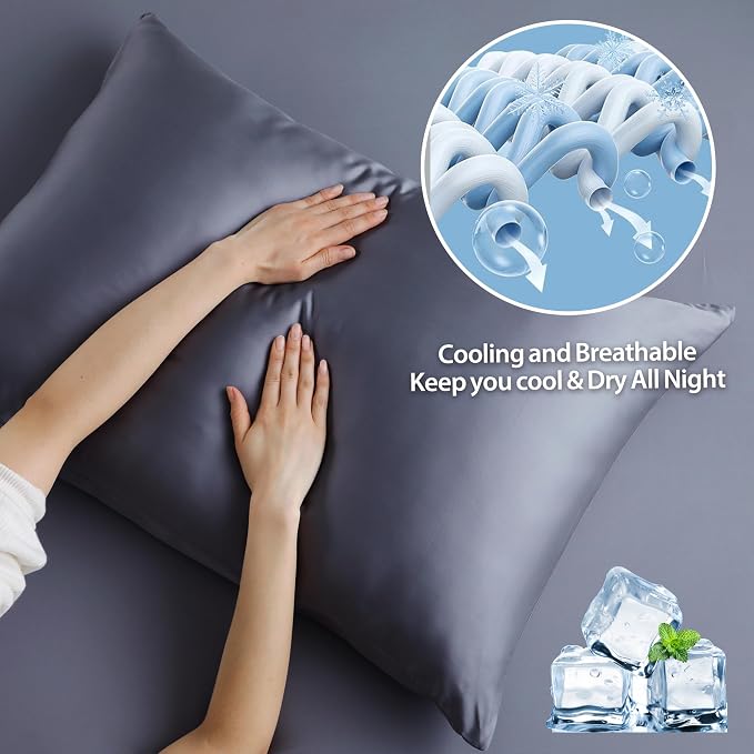 2 Pack Cooling Pillow Cases, Viscose Derived from Bamboo Pillow Protectors King - Image 4