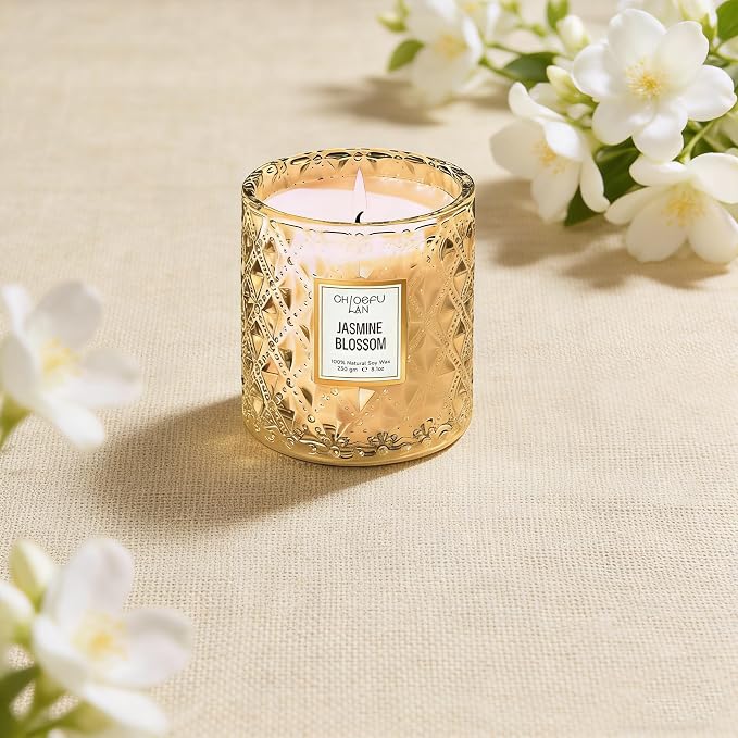 Chloefu LAN Jasmine Blossom Scented Candle, Luxury Soy Candles, 55 Hours Slow - Image 3