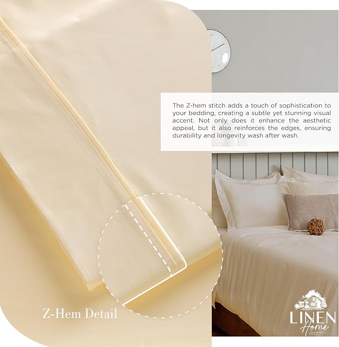 Linen Home 100% Cotton Percale Sheets King Size, Deep Pocket, 4 Pieces Set - Image 3