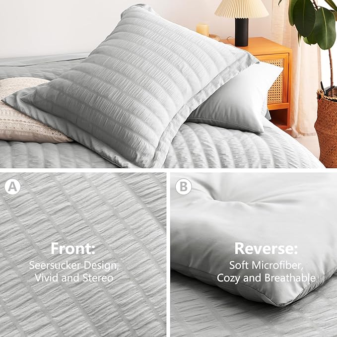 CozyLux Full Bed in a Bag Light Grey Seersucker Textured Comforter Set - Image 4