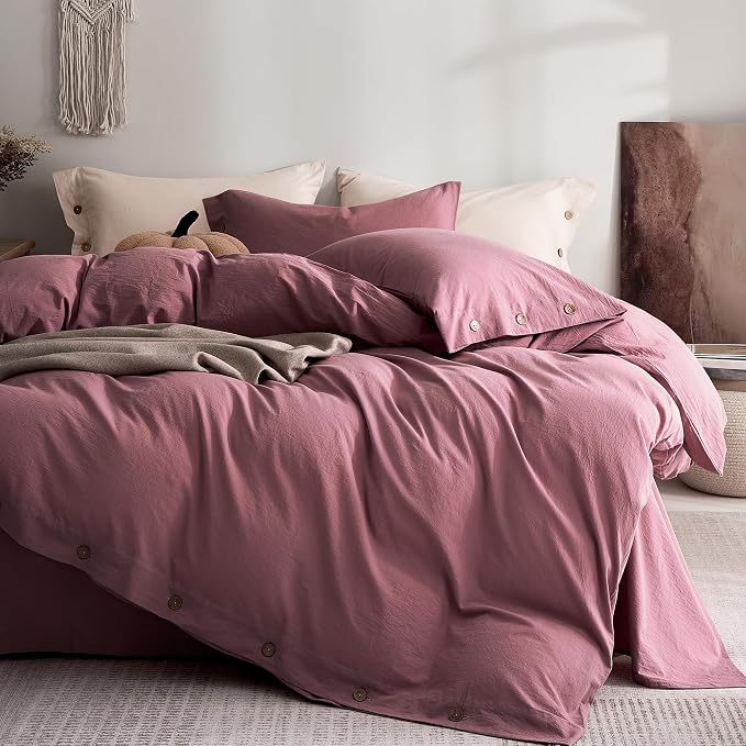 JELLYMONI 100% Washed Cotton Duvet Cover Queen – Soft, Breathable Linen-Look by JELLYMONI