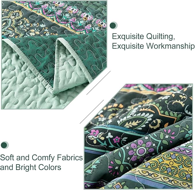 WONGS BEDDING Boho Quilt Full Size, Lightweight Microfiber Bed Decor Bedspread - Image 5