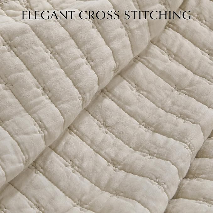 EVERGRACE Cross Stitch Pre-Washed Cotton Quilt Bedding Set Queen Size, - Image 3