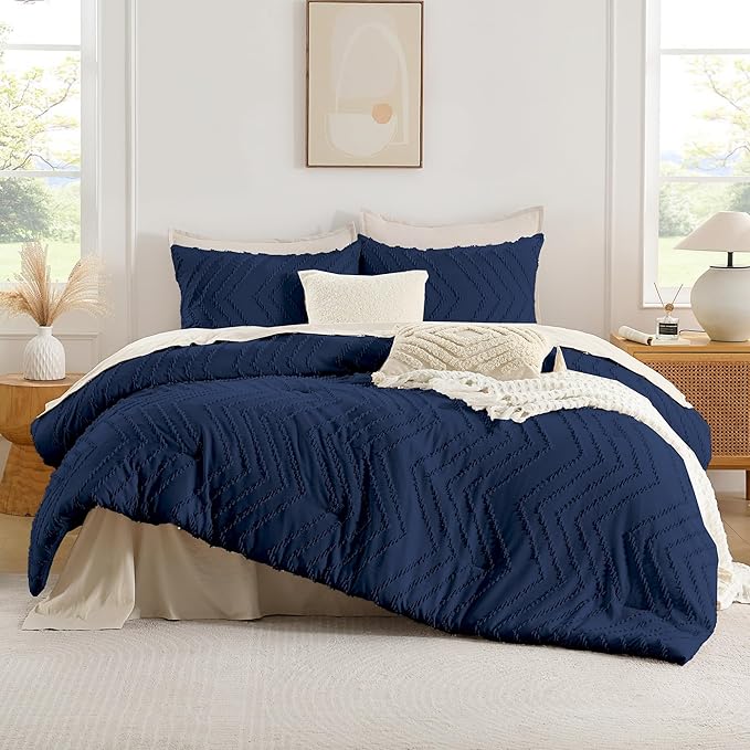 Andency Navy Blue California King Comforter Set, Boho Cal King Soft Warm Tufted - Image 2