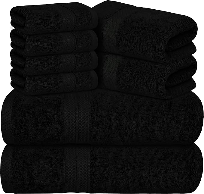 Avalon Towels Luxury 8 Piece Black Towels Set, 2 Bath Towels, 2 Hand Towels and by AvalonTowels