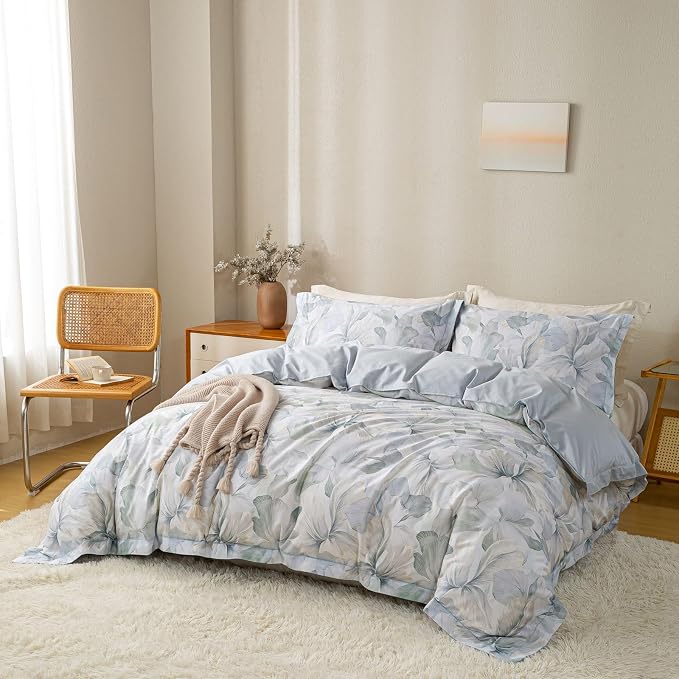 OAITE Duvet Cover Set King Size Floral Pattern Ultra Soft 100% Cotton Duvet - Image 3