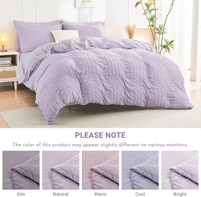 HYMOKEGE Lavender California King Comforter Set Seersucker 7 Pieces, All Season - Image 6