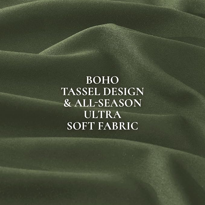 Andency Olive Green Comforter Set Full Size, 3 Pieces Boho Tassel Lightweight - Image 9
