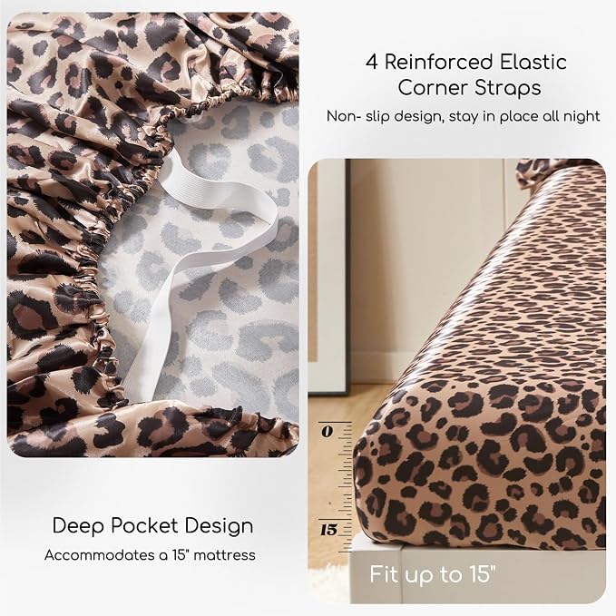 MR&HM Satin Bed Sheets with Elastic Corner Straps, Queen Size Sheets Set - Image 5