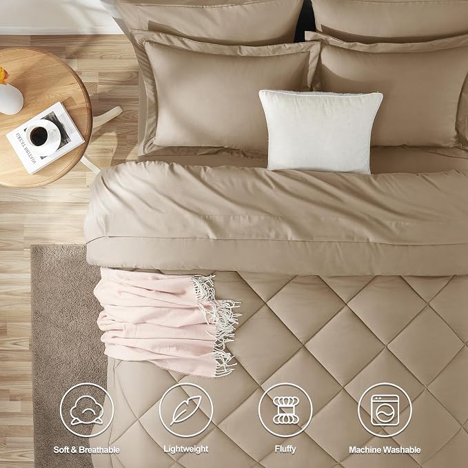 CozyLux Full Size Comforter Sets Taupe - Image 2