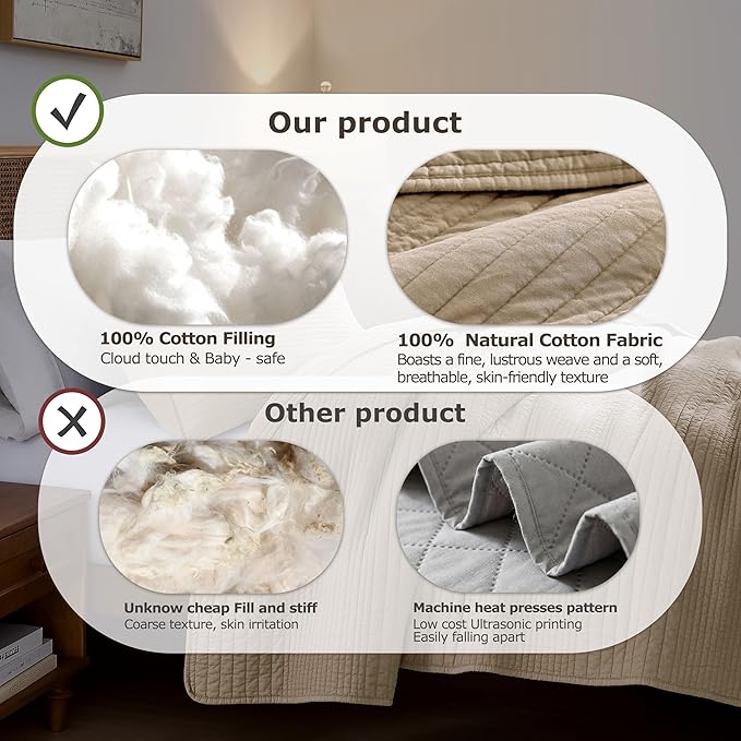 palassio Striped Dark Beige 100% Cotton Quilt Queen Size Bedding Sets, - Image 7