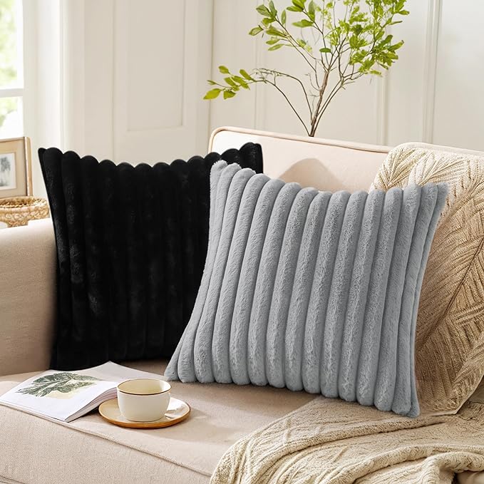 Pallene Faux Fur Plush Throw Pillow Covers 16x16 Set of 2, Luxury Soft Fluffy - Image 3
