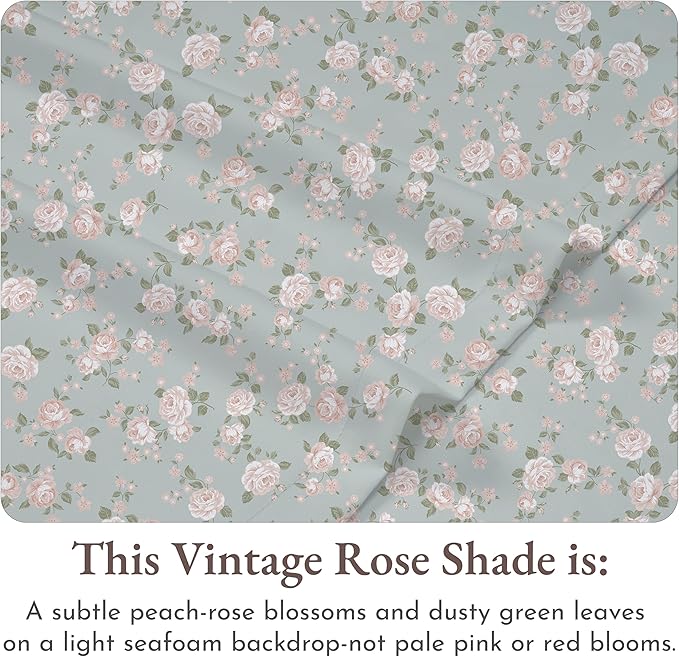 California Design Den Printed Pattern Rose Queen Sheet Set, 100% Cotton Sateen - Image 4