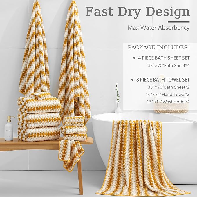 4 Piece Bath Towel Set Oversized Bath Sheet 35"x70" Bathroom Towel Extra Large - Image 4