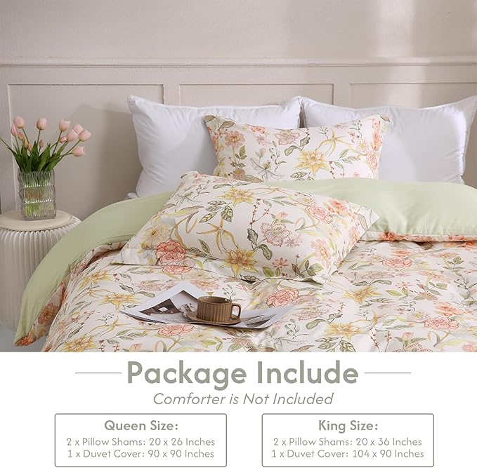 LONAVA King Floral 3 Pcs Duvet Cover Set, Breathable Soft Microfiber Glass - Image 6