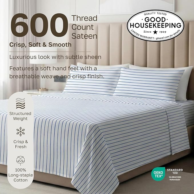 California Design Den Printed Striped Sheets Queen Size Bed Set - Image 3