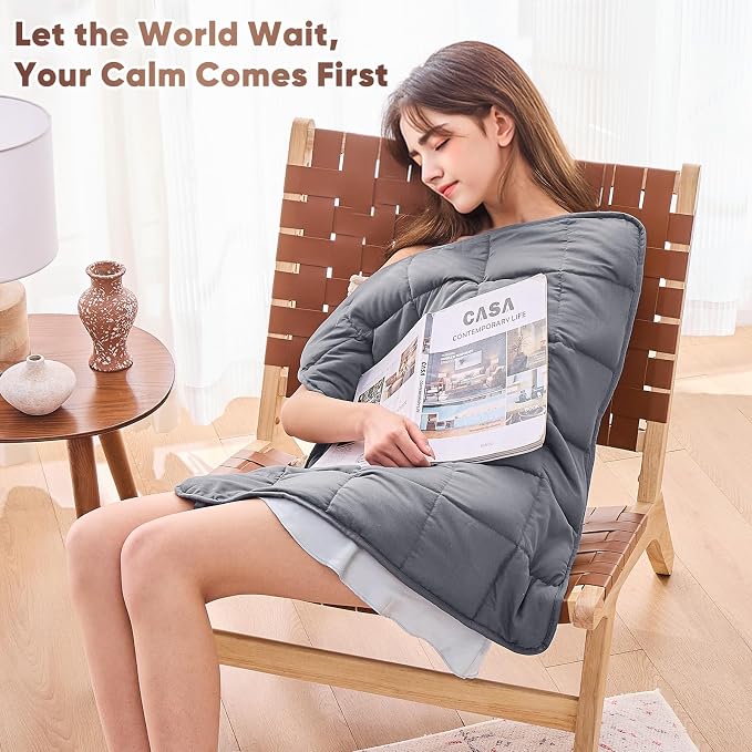Weighted Lap Blanket for Adults 7lbs, Portable Travel Weighted Blankets - Image 2