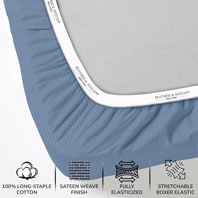 Feather & Stitch 1 PC Fitted Sheet California King Size, 100% Cotton Damask - Image 2