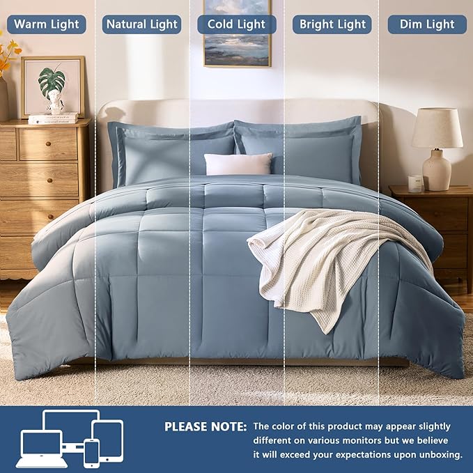 CozyLux Oversized King Comforter Sets Grayish Blue, 7 Pieces Bed in a Bag - Image 5