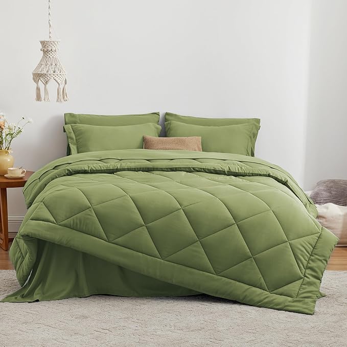 Love's cabin King Size Comforter Set Olive Green, 7 Pieces King Bed in a Bag - Image 3