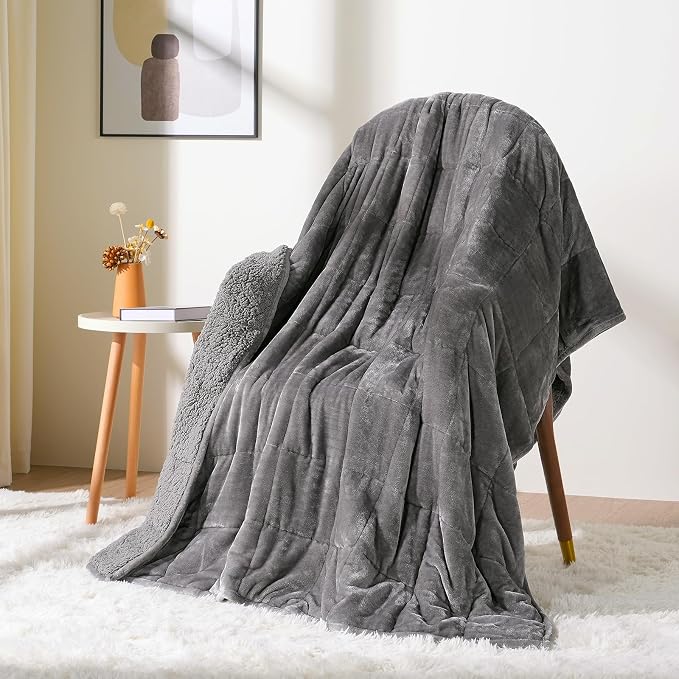Cottonblue Weighted Blanket 12 lbs Queen Size, Flannel Shaggy Sherpa Weighted - Image 9