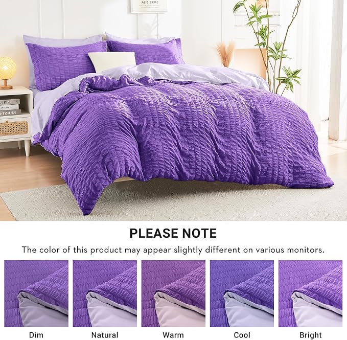 HYMOKEGE Dark Purple/Lavender Queen Comforter Set Seersucker 7 Pieces, All - Image 5