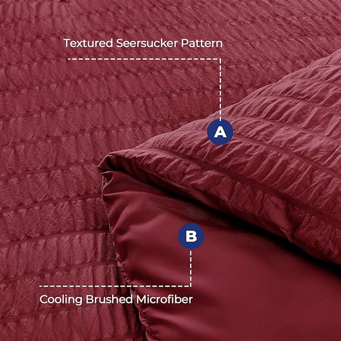 HYMOKEGE Burgundy King Size Comforter Set Seersucker 7 Pieces, All Season - Image 4