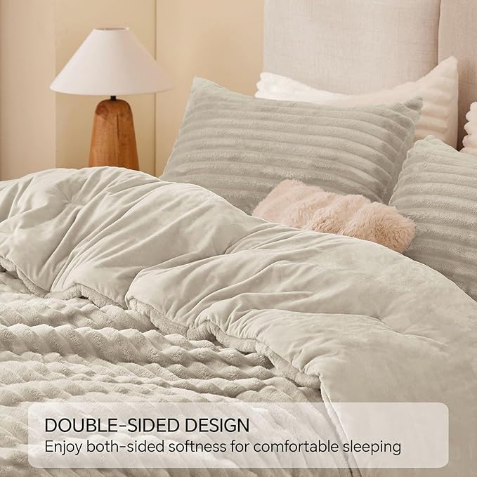 BEDELITE Fleece Queen Comforter Set -Super Soft & Warm Fluffy Linen Bedding - Image 5