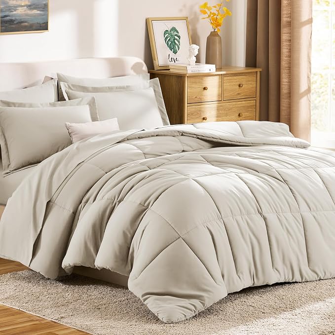 CozyLux Oversized King Comforter Sets Beige, 7 Pieces Bed in a Bag, 120x98 Box - Image 9