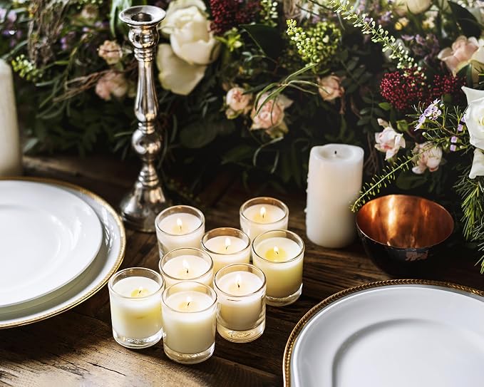 Set of 20 White Votive Candles Clear Glass Filled Unscented Soy Wax Candle - Image 3