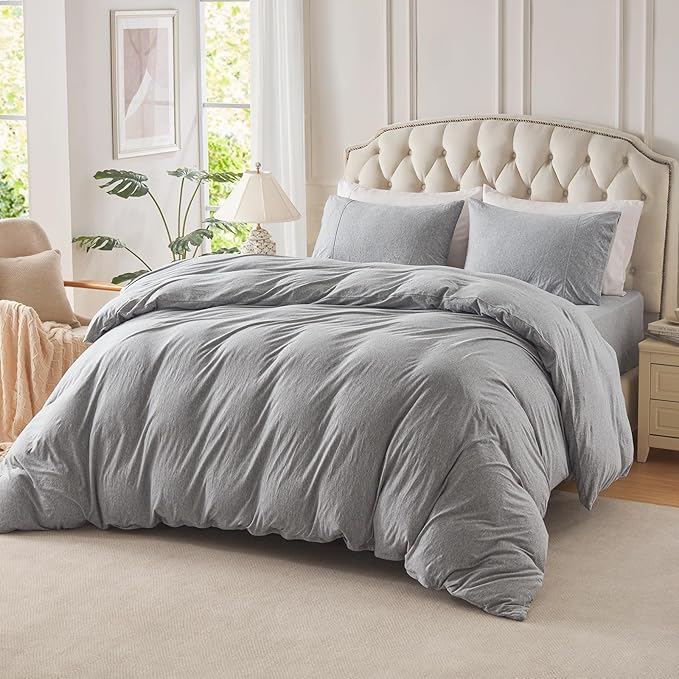 PURE ERA Jersey Knit Duvet Cover Set 100% T-Shirt Cotton Super Soft Comfy 3pc - Image 2