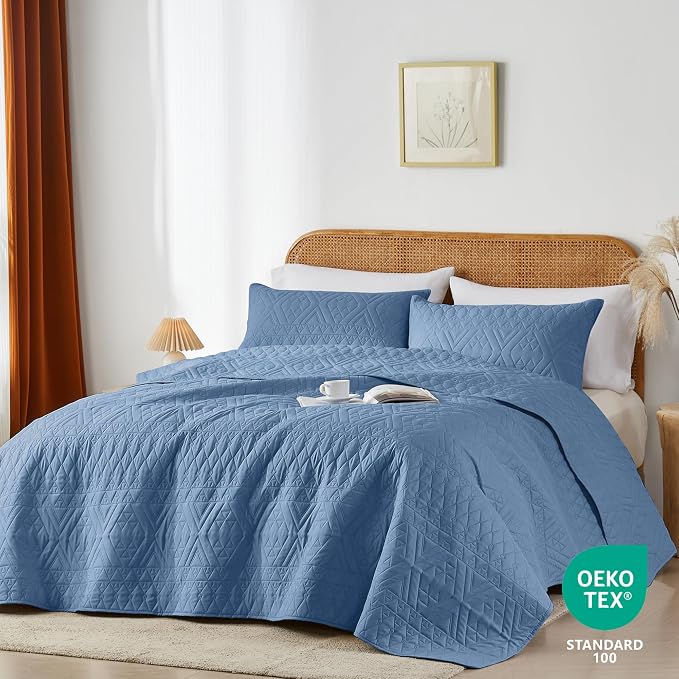 akkialla Twin Quilt Set, Boho Style in a Solid Color, Bluish Grey Lightweight - Image 2