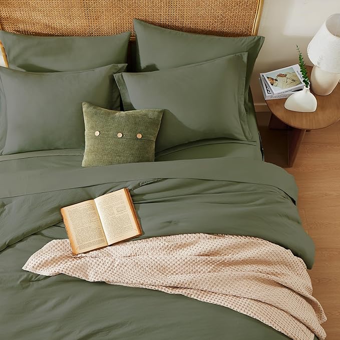 WRENSONGE Super King Comforter Set- 7 Pieces Soft Olive Green Bed in a Bag - Image 3