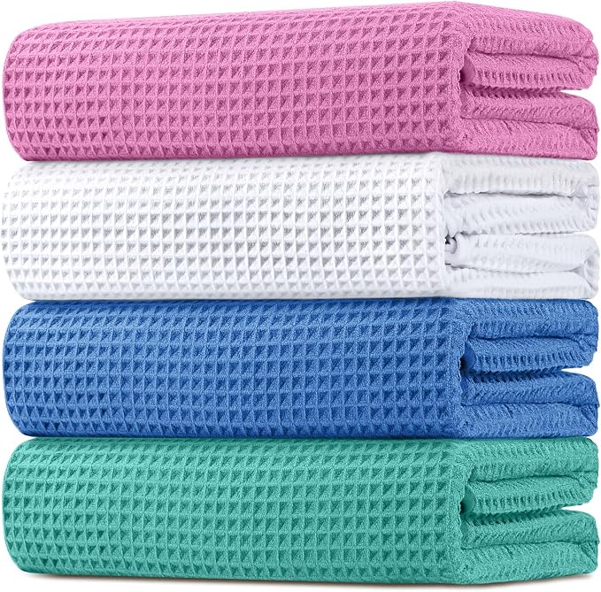 HOMEXCEL Waffle Bath Towels 4 Pack, Premium Microfiber Beach Towels, Ultra Soft by HOMEXCEL