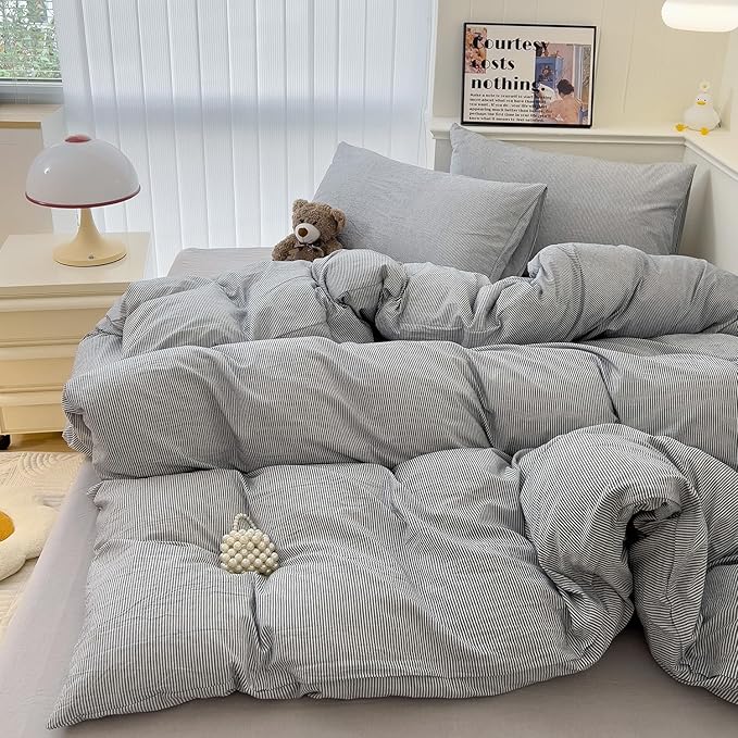 mixinni Grey Striped Duvet Cover Twin Size by mixinni