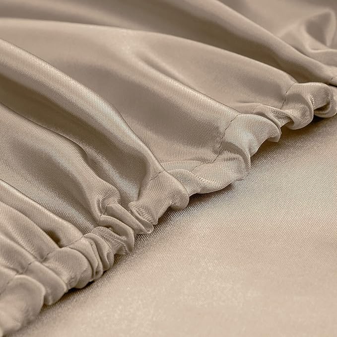 Homiest Taupe Satin Fitted Sheet Queen Size, Deep Pocket, Luxury & Ultra Soft - Image 4