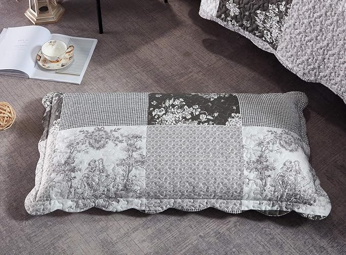 Brilliant Sunshine Grey Toile Floral Patchwork, 3-Piece Quilt Set - Image 4