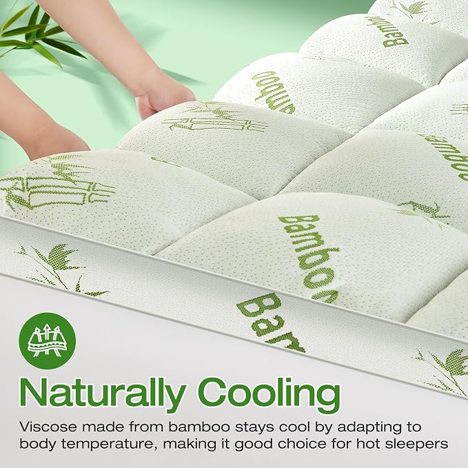Mattress Topper King Size Viscose Derived from Bamboo, Thick Soft Pillow Top - Image 4