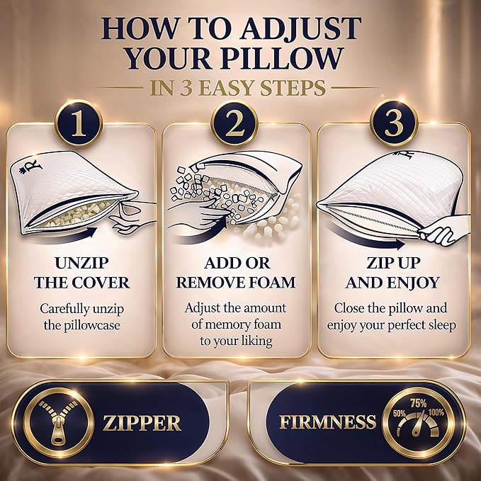 Royal Therapy King Size Set of 4- Shredded Memory Foam Pillow–Adjustable Memory - Image 6