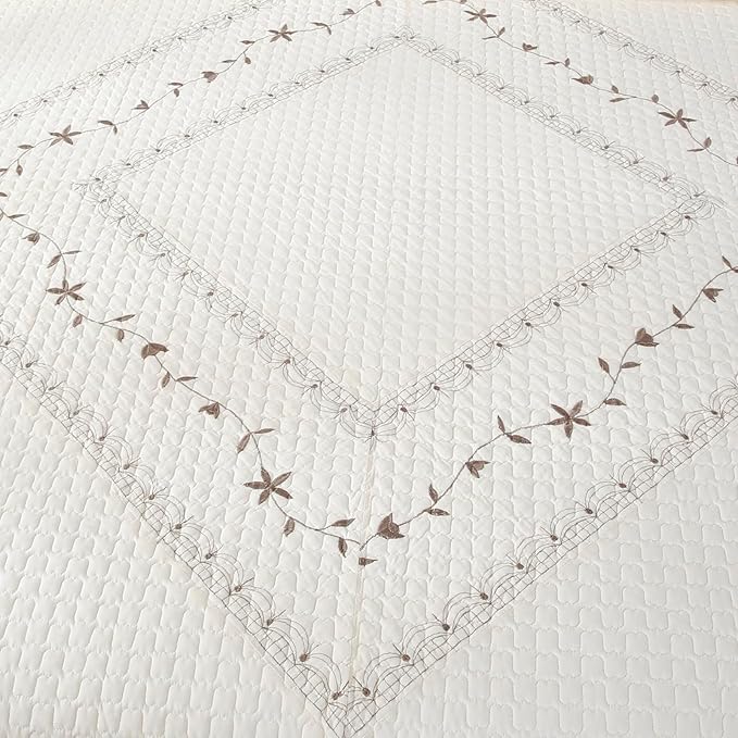 ROOMLIFE Quilt Set Full Size 3D Floral Embroidery Pattern 3-Piece Cotton - Image 4
