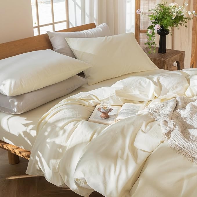 MooMee Bedding Duvet Cover Set 100% Washed Cotton Linen Like Textured - Image 8