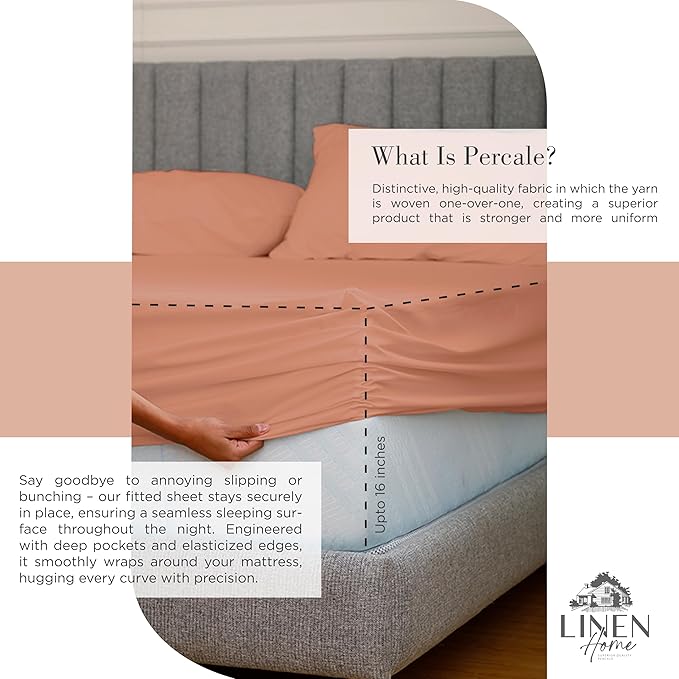 Linen Home 100% Cotton Percale Sheets Full Size, Tera Clay, Deep Pocket - Image 4