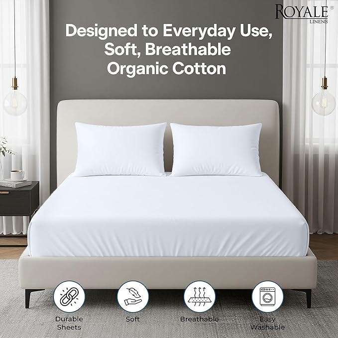 Royale Linens 100% Organic Cotton 2 Pack Fitted Sheet-Percale Weave-Super Soft - Image 2