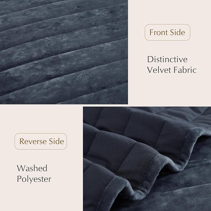 WRENSONGE Velvet Queen Quilt Set-3 Pieces Blue Grey Luxurious Velvet Striped - Image 6