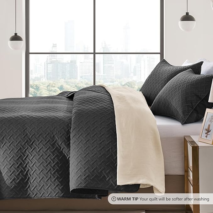 FLYMME Queen Quilt Bedding Set Black Lightweight Bedspreads Full Size, Soft - Image 4