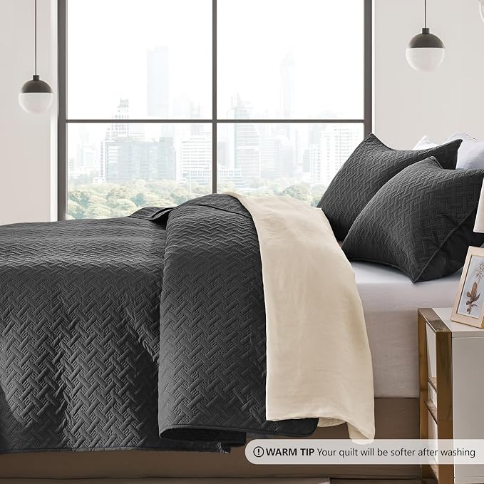 FLYMME King Size Quilt Bedding Set Black Lightweight Bedspreads Set, Modern - Image 4